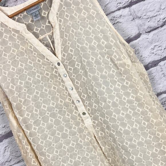 CATHERINES Womens 3X Beige Embroidered Diamond Sheer Sleeveless Coastal Tank Top - Picture 1 of 8